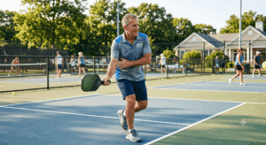 Older gentleman with a sore elbow from pickleball.